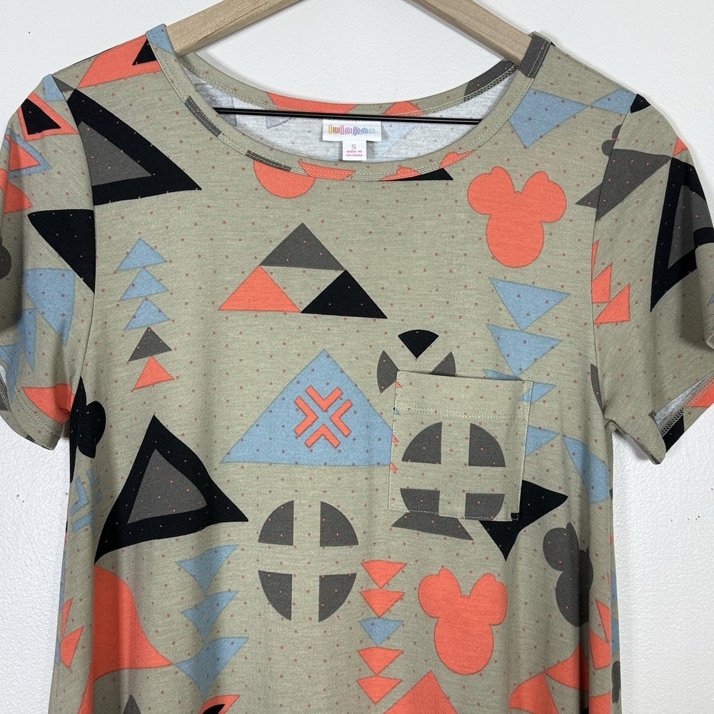 LuLaRoe Disney Womens Carly Midi Dress S Tan Geometric Hi Low Mickey Mouse - Picture 2 of 9